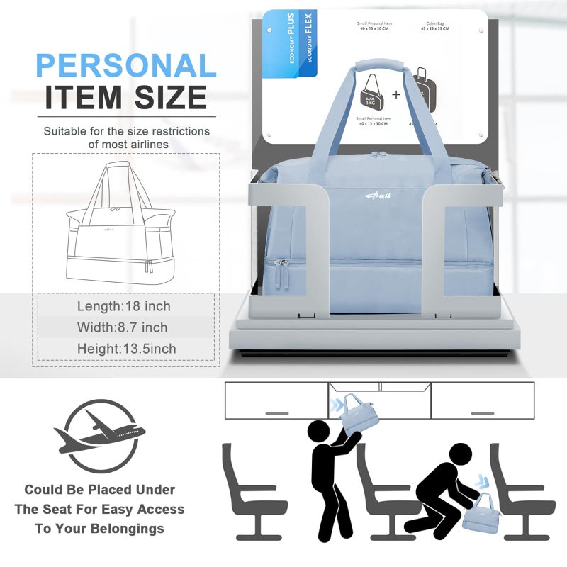 ETRONIK Gym Bag for Women, Travel Duffel Bag with USB Charging Port, Weekender Overnight Bag with Wet Pocket and Shoes Compartment for Women, Travel, Gym, Yoga, Bule, M - Image 2