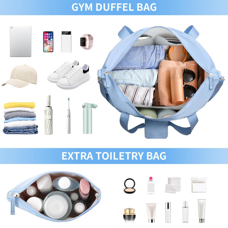 ETRONIK Gym Bag for Women, Travel Duffel Bag with USB Charging Port, Weekender Overnight Bag with Wet Pocket and Shoes Compartment for Women, Travel, Gym, Yoga, Bule, M - Image 3