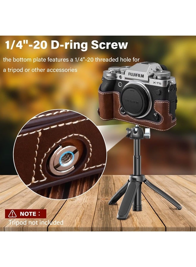 Rieibi حافظة Fuji XT5 - حافظة نصفية من جلد PU عالي الجودة لكاميرا Fujifilm X-T5 الرقمية - حافظة واقية لجسم Fuji XT5 X-T5، بني، حافظة جميلة - Image 4