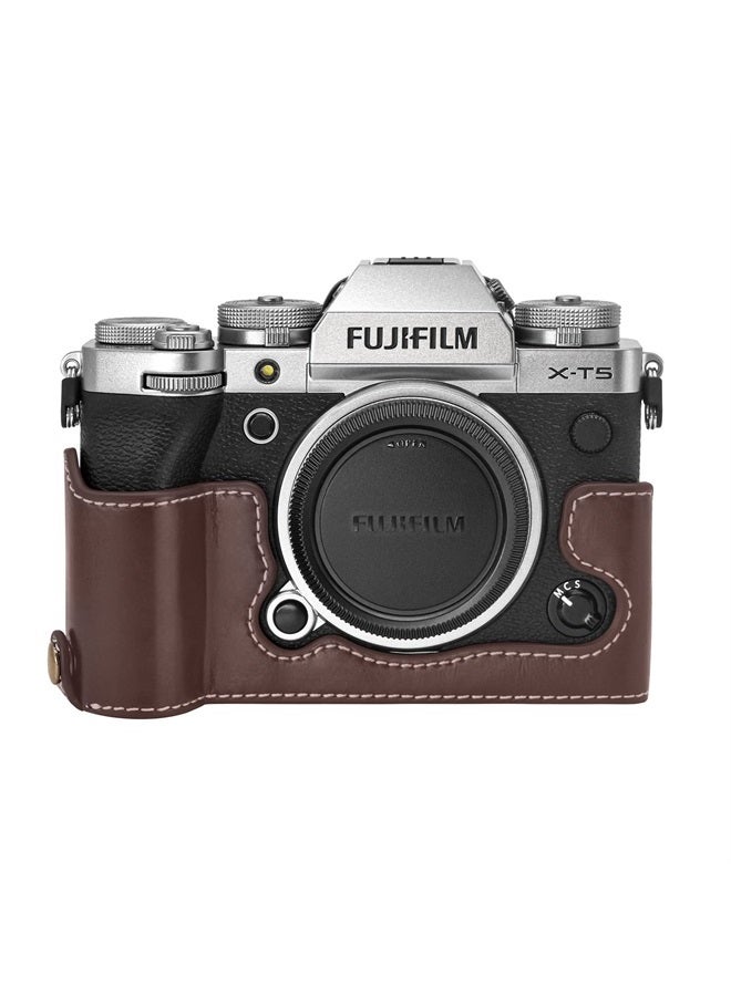 Rieibi حافظة Fuji XT5 - حافظة نصفية من جلد PU عالي الجودة لكاميرا Fujifilm X-T5 الرقمية - حافظة واقية لجسم Fuji XT5 X-T5، بني، حافظة جميلة - Image 1