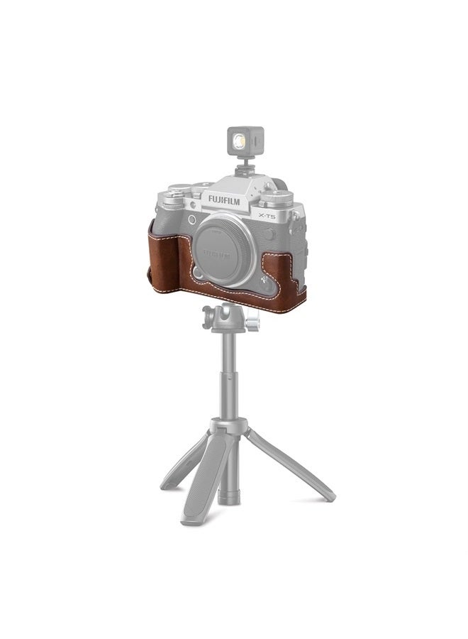 Rieibi حافظة Fuji XT5 - حافظة نصفية من جلد PU عالي الجودة لكاميرا Fujifilm X-T5 الرقمية - حافظة واقية لجسم Fuji XT5 X-T5، بني، حافظة جميلة - Image 5