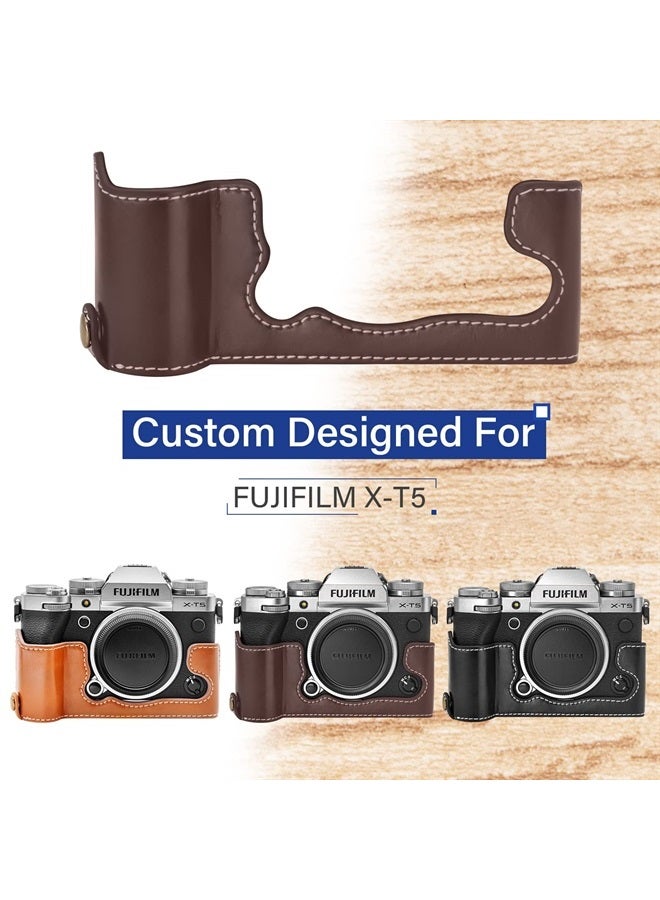 Rieibi حافظة Fuji XT5 - حافظة نصفية من جلد PU عالي الجودة لكاميرا Fujifilm X-T5 الرقمية - حافظة واقية لجسم Fuji XT5 X-T5، بني، حافظة جميلة - Image 2