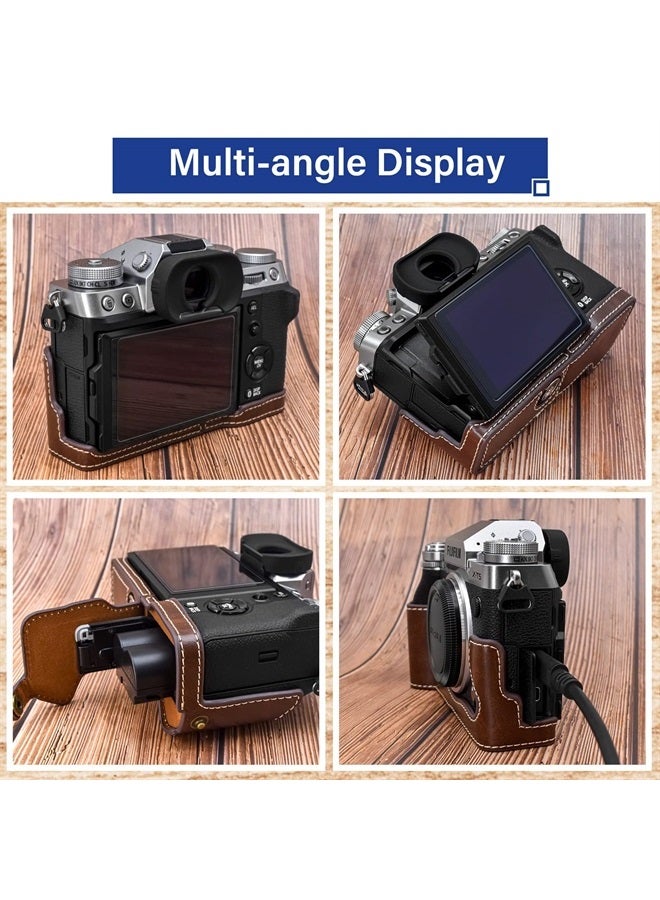 Rieibi حافظة Fuji XT5 - حافظة نصفية من جلد PU عالي الجودة لكاميرا Fujifilm X-T5 الرقمية - حافظة واقية لجسم Fuji XT5 X-T5، بني، حافظة جميلة - Image 3