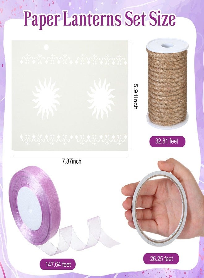 Beeveer 20 Pack Princess Sun Hanging Lanterns DIY Set Purple Princess Hanging Paper Lanterns Purple Sun Cutout Square Round Decorations for Photo Props Birthday Party(Classic Color) - Image 2