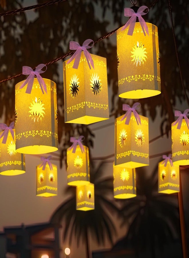 Beeveer 20 Pack Princess Sun Hanging Lanterns DIY Set Purple Princess Hanging Paper Lanterns Purple Sun Cutout Square Round Decorations for Photo Props Birthday Party(Classic Color) - Image 1