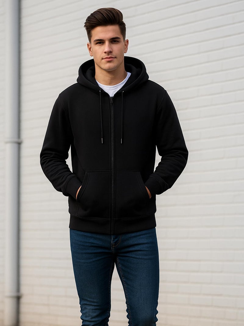 ENCIGER Mens Full Zip Hooded Sweatshirt – Premium Fleece Black Hoodie with Front Pockets | Casual & Athletic Wear Black, S - Image 2