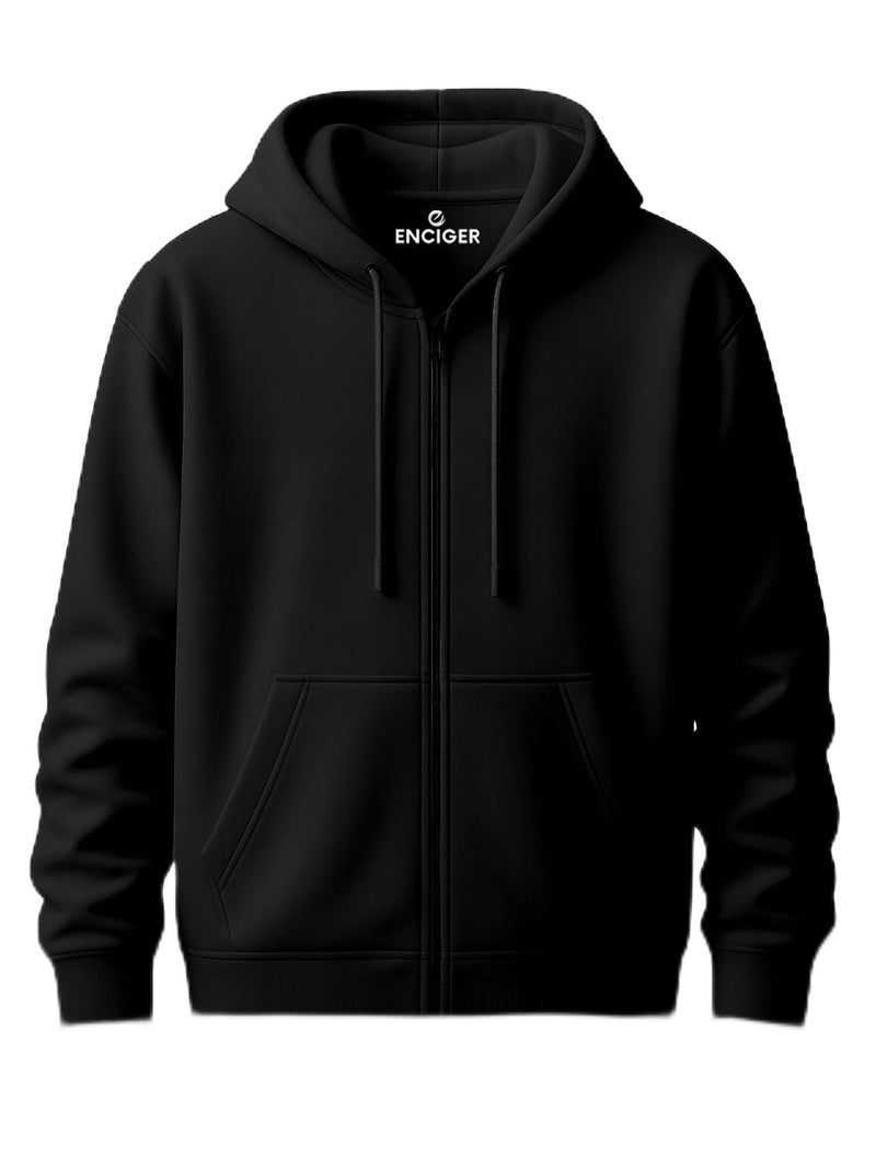 ENCIGER Mens Full Zip Hooded Sweatshirt – Premium Fleece Black Hoodie with Front Pockets | Casual & Athletic Wear Black, S - Image 1