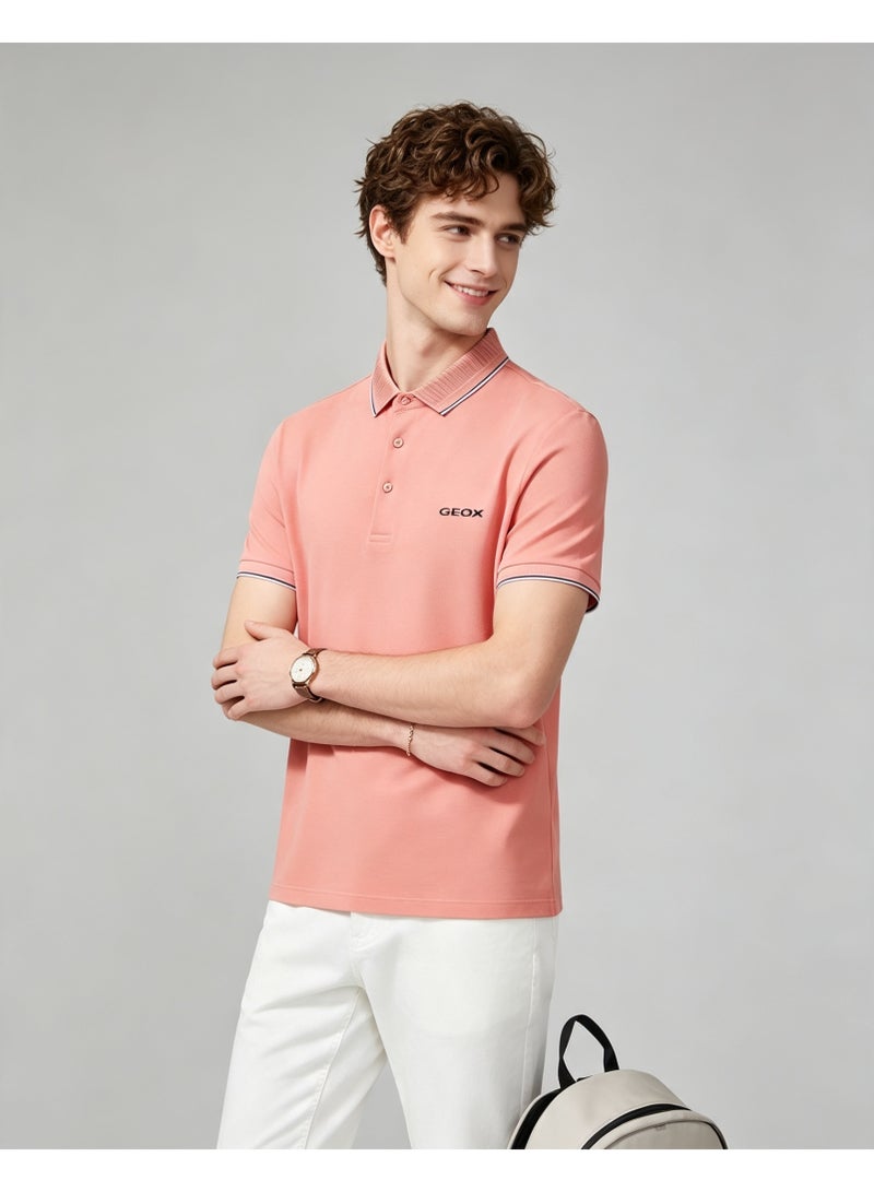 GEOX Men Classic Striped Collar Short Sleeve Polo Shirt Daily Business Casual Wear Dusty Pink - Image 5