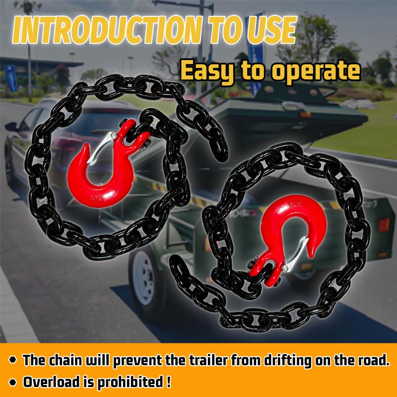 SENKEYFE 5/16" Trailer Safety Chains G80 Trailer Chains with G70 Clevis Safety Hooks|36" Tow Chains 4900 lbs Safety Working Load 17000 lbs Break Strength Heavy Duty|Tow Truck Binding Chains(2 Pack- EP Black) - Image 5