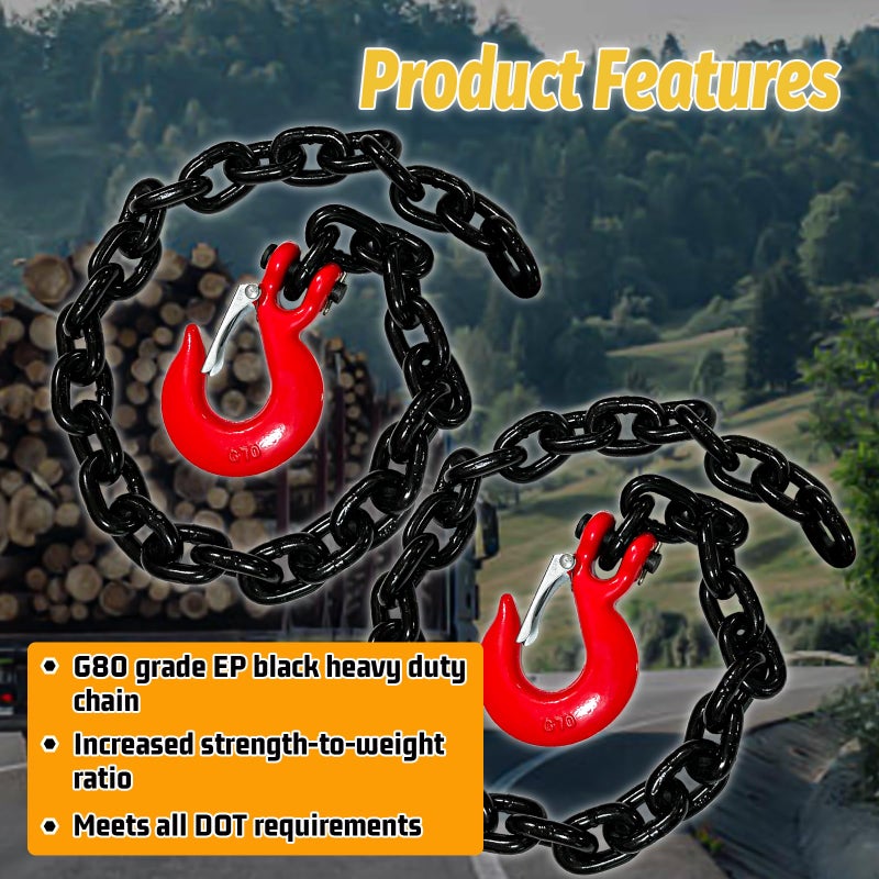 SENKEYFE 5/16" Trailer Safety Chains G80 Trailer Chains with G70 Clevis Safety Hooks|36" Tow Chains 4900 lbs Safety Working Load 17000 lbs Break Strength Heavy Duty|Tow Truck Binding Chains(2 Pack- EP Black) - Image 4