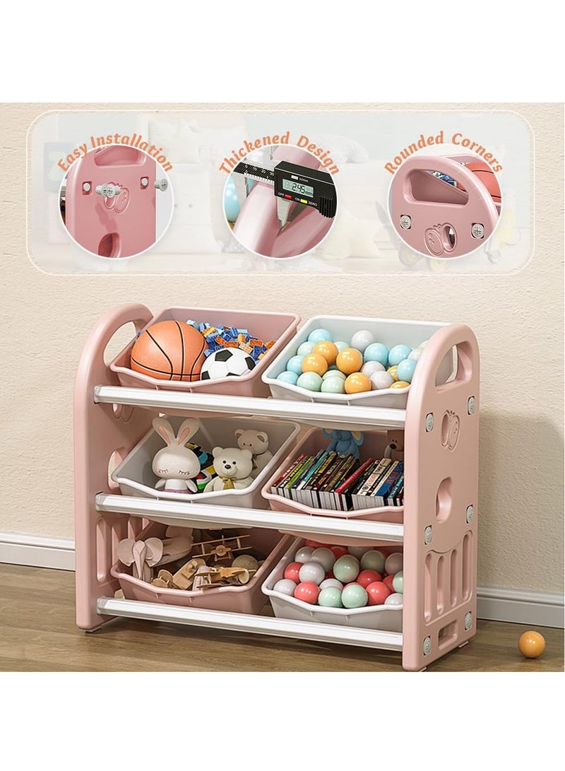 Bukela Kids Toy Storage Organizer, 3-Tier Shelves Multi-Functional Kids Storage Organizer with 6 Removable Bins Large Storage Capacity for Boys Girls Bedroom Playroom, Nursery - Image 4