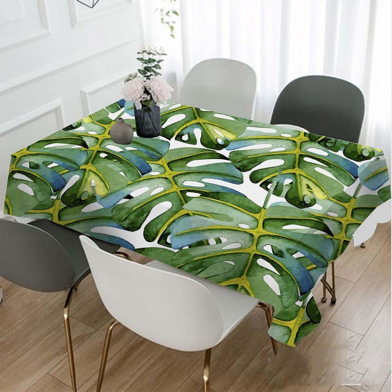 TKS MITLAN Large Green Leaf Tablecloth 60x84 Inch Rectangular Tropical Palm Tree Summer Art Bright Oil Painting Oblong Table Cloth Kitchen Table Decorations for Home Dinner Party - Image 2