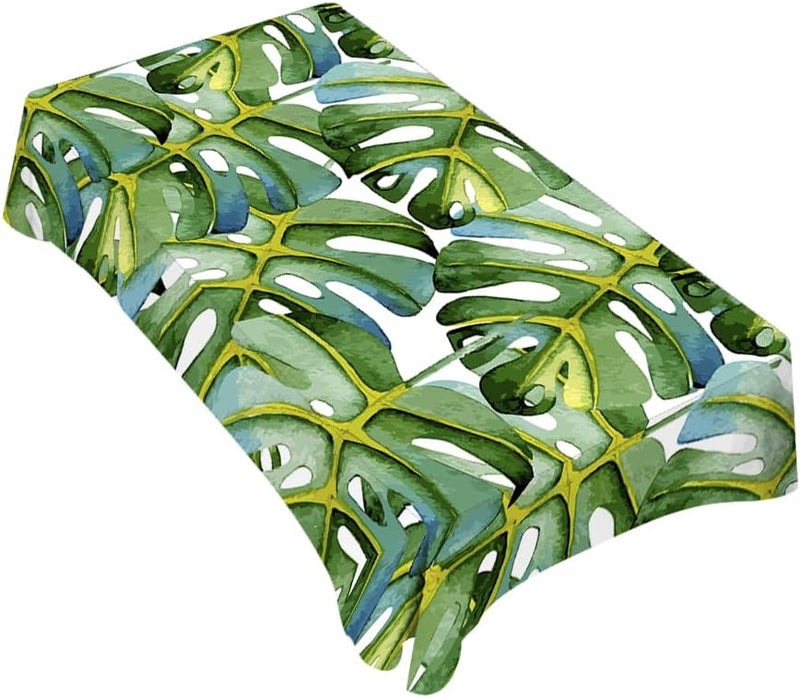TKS MITLAN Large Green Leaf Tablecloth 60x84 Inch Rectangular Tropical Palm Tree Summer Art Bright Oil Painting Oblong Table Cloth Kitchen Table Decorations for Home Dinner Party - Image 1