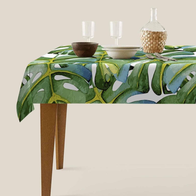 TKS MITLAN Large Green Leaf Tablecloth 60x84 Inch Rectangular Tropical Palm Tree Summer Art Bright Oil Painting Oblong Table Cloth Kitchen Table Decorations for Home Dinner Party - Image 5