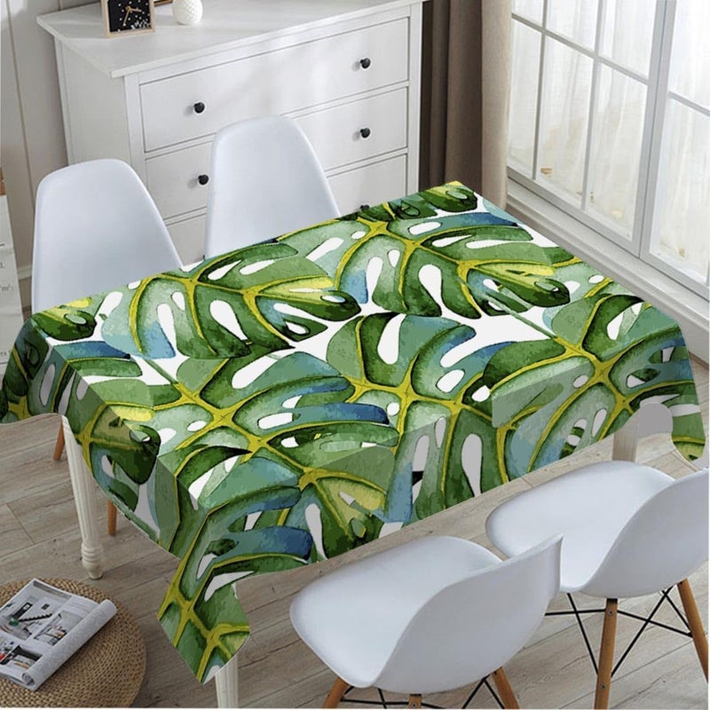 TKS MITLAN Large Green Leaf Tablecloth 60x84 Inch Rectangular Tropical Palm Tree Summer Art Bright Oil Painting Oblong Table Cloth Kitchen Table Decorations for Home Dinner Party - Image 4