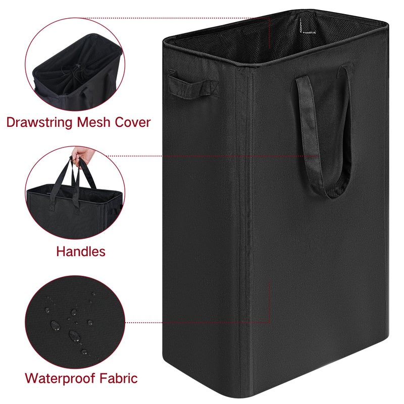 efluky Slim Laundry Basket, Narrow Laundry Hamper with Handles, Collapsible Dirty Clothes Hamper, Tall Laundry Bin for Laundry Room, Dorm and Bedroom, 19.8 Gallon(75L) Black - Image 3