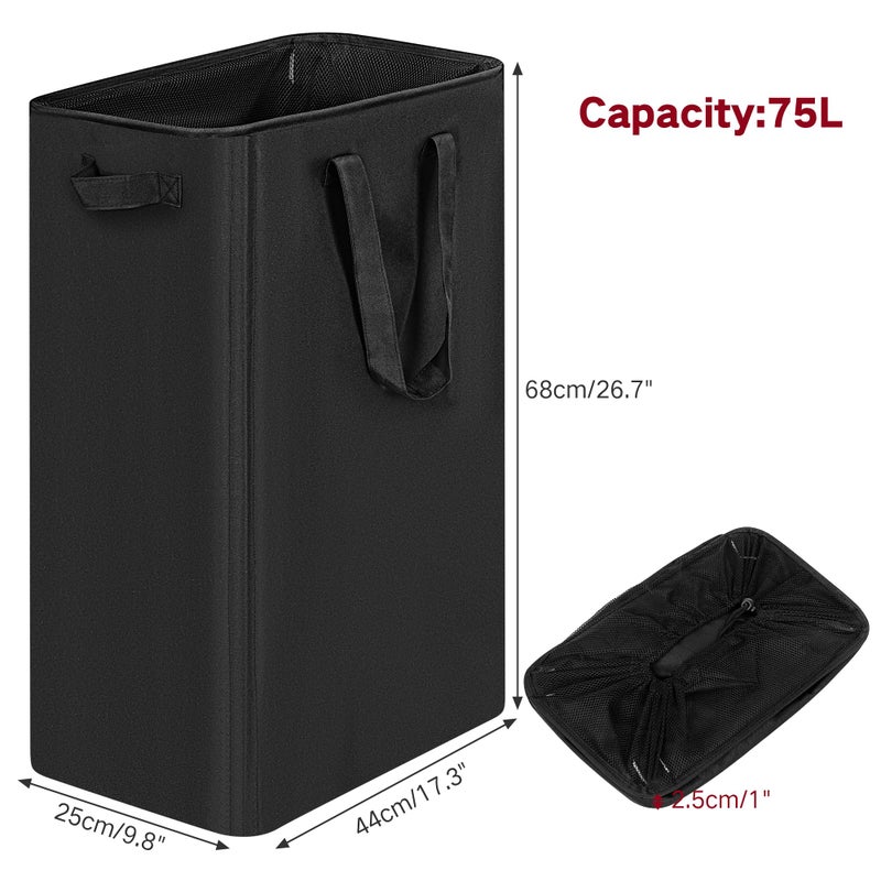 efluky Slim Laundry Basket, Narrow Laundry Hamper with Handles, Collapsible Dirty Clothes Hamper, Tall Laundry Bin for Laundry Room, Dorm and Bedroom, 19.8 Gallon(75L) Black - Image 2