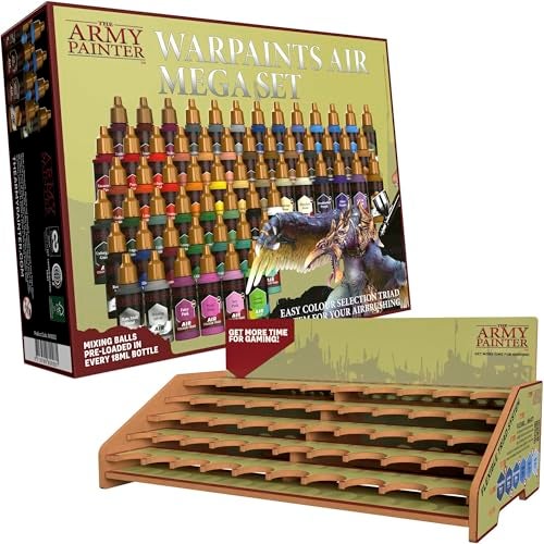 The Army Painter, Warpaints Air Mega Set Combo, 60 x 18ml Pre-thinned Acrylic Airbrush Paints, Incl. 9 Metallics, 1 Fluo & 1 Project Paint Station - Air Brush Miniature Model Paint for Dnd & Warhammer - Image 1