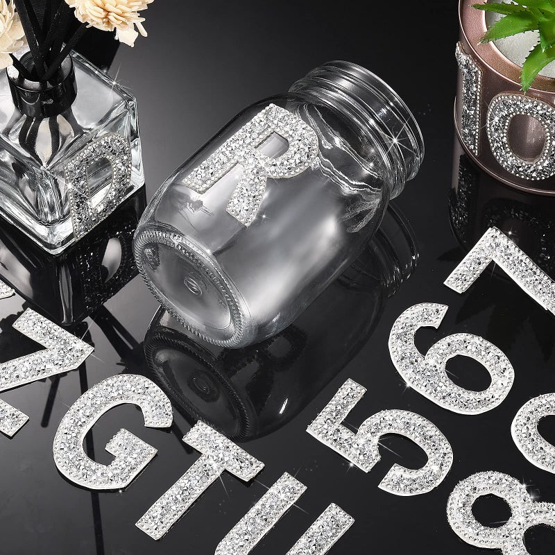 WILLBOND 37 Pieces Rhinestone Letter Stickers Large Glitter Alphabet Crystal Number Self Adhesive Bling Stickers Iron on Letters for Art Crafts Clothing DIY Decors(White,2.56 Inch) - Image 4