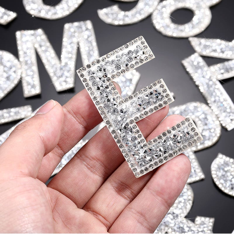 WILLBOND 37 Pieces Rhinestone Letter Stickers Large Glitter Alphabet Crystal Number Self Adhesive Bling Stickers Iron on Letters for Art Crafts Clothing DIY Decors(White,2.56 Inch) - Image 3