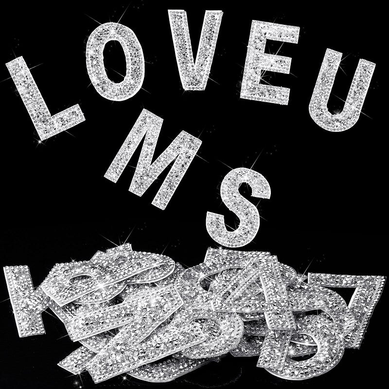 WILLBOND 37 Pieces Rhinestone Letter Stickers Large Glitter Alphabet Crystal Number Self Adhesive Bling Stickers Iron on Letters for Art Crafts Clothing DIY Decors(White,2.56 Inch) - Image 1