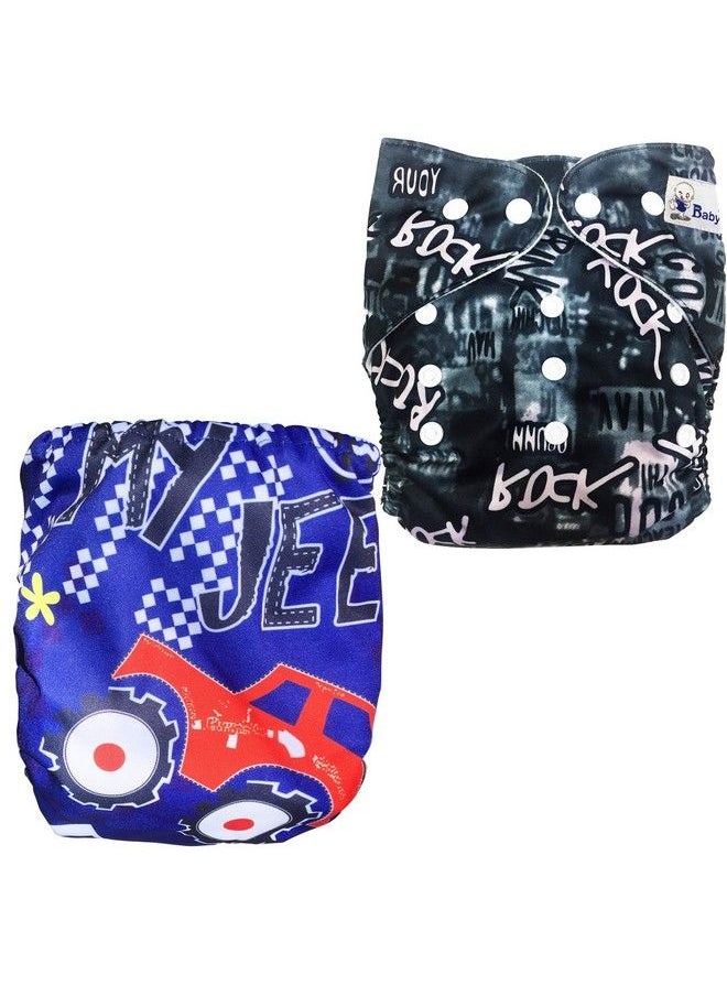 BabyMoon (Set Of 2) Reusable Cloth Diaper Premium Adjustable Size Waterproof Washable Pocket Cloth Diaper Nappie (Suv & Rockstar)  - Image 1