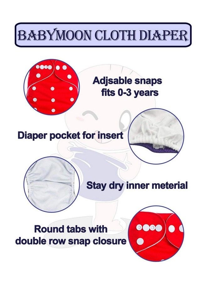 BabyMoon (Set Of 2) Reusable Cloth Diaper Premium Adjustable Size Waterproof Washable Pocket Cloth Diaper Nappie (Suv & Rockstar)  - Image 3