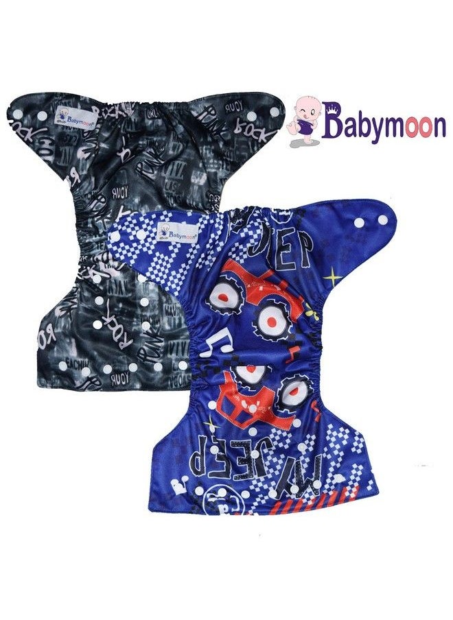 BabyMoon (Set Of 2) Reusable Cloth Diaper Premium Adjustable Size Waterproof Washable Pocket Cloth Diaper Nappie (Suv & Rockstar)  - Image 5