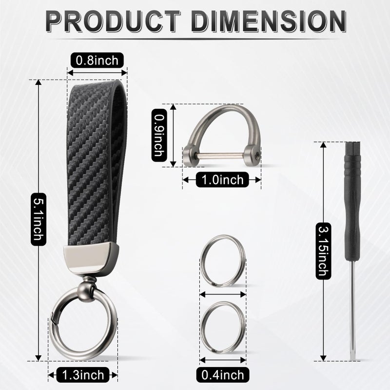 JUSTTOP Leather Keychain, Carbon Fiber Car Key Chain with Anti-Lost D-Ring and 2 Key Ring, Keychain Wristlet, Car Accessories, Universal Keychain for Men and Women (Black) - Image 2