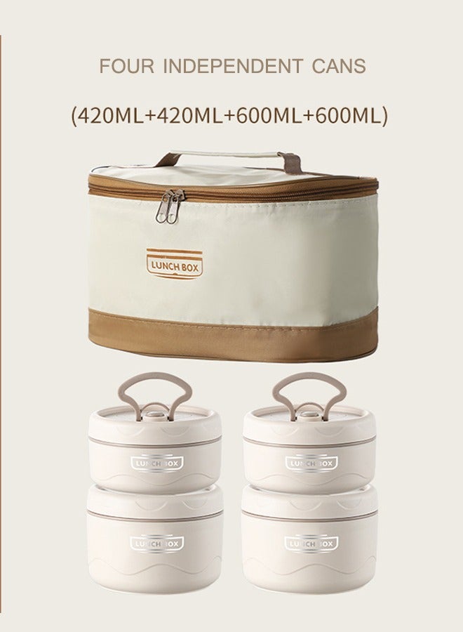 Stainless Steel Lunch Box with Cutlery Portable Lunch Box Microwave Heatable Multi-Layer Bento Box with Insulated Bag for School Office(Beige) - Image 1