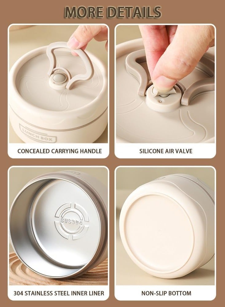 Stainless Steel Lunch Box with Cutlery Portable Lunch Box Microwave Heatable Multi-Layer Bento Box with Insulated Bag for School Office(Beige) - Image 4