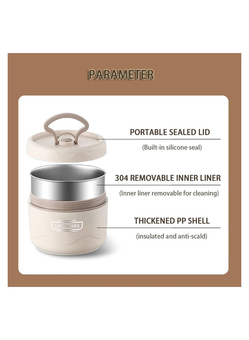 Stainless Steel Lunch Box with Cutlery Portable Lunch Box Microwave Heatable Multi-Layer Bento Box with Insulated Bag for School Office(Beige) - Image 3
