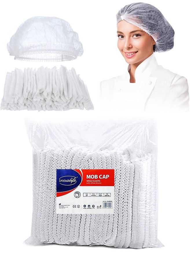 Gesalife Disposable Shower Caps Non Woven Mob Hair Net 19 Inch White Pack of 100 Pcs - Image 1