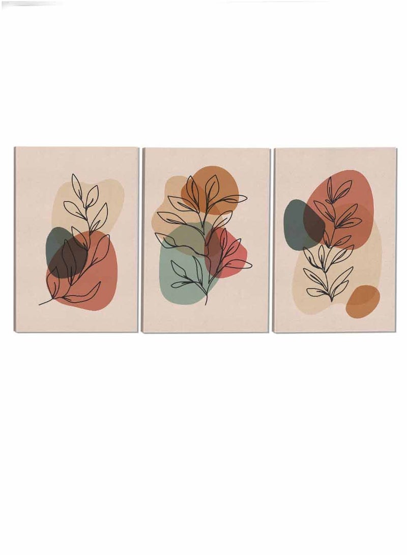 LOWHA Set Of 3 Canvas Wall Arts Stretched Over Wooden Frame Leaves and Shapes Paintings - Image 4