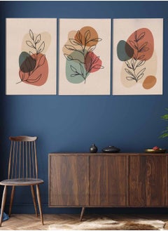 LOWHA Set Of 3 Canvas Wall Arts Stretched Over Wooden Frame Leaves and Shapes Paintings  - Image 2
