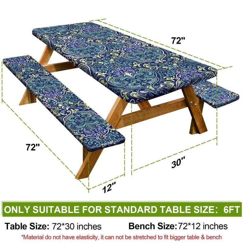 Play Tailor Picnic Table Cover with Bench Covers Camping Essentials Waterproof Windproof Camping Tablecloth with Drawstring Bag, Fitted Rectangle Tables and Seats, 72in, Deep Blue Green - Image 2