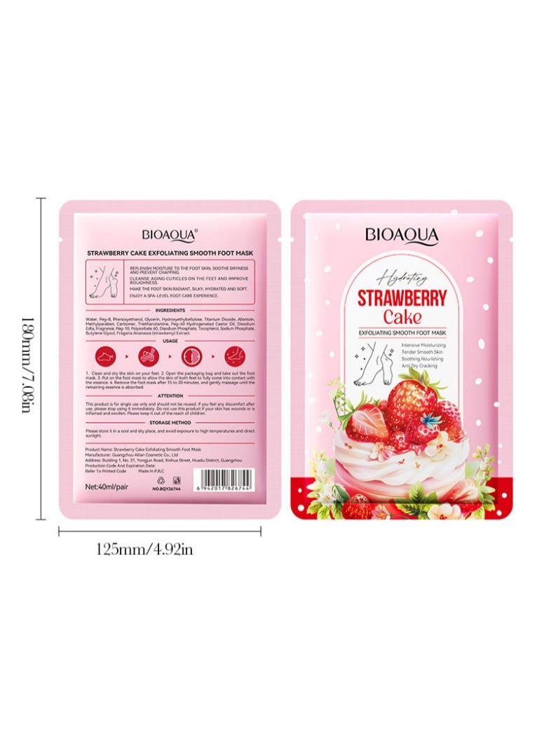 BIOAQUA 5 Pairs Strawberry Cake Exfoliating Smooth Foot Mask Intersive Moisturizing Tender Smooth Nourishing Anti Dry Cracking - Image 4