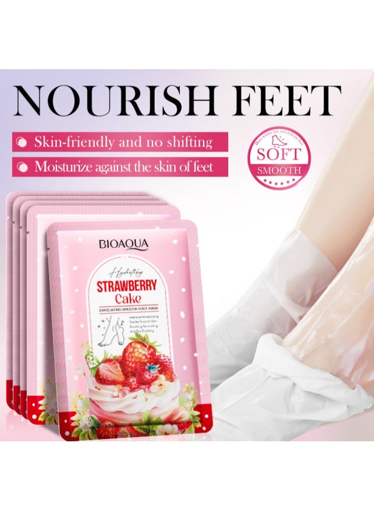 BIOAQUA 5 Pairs Strawberry Cake Exfoliating Smooth Foot Mask Intersive Moisturizing Tender Smooth Nourishing Anti Dry Cracking - Image 2