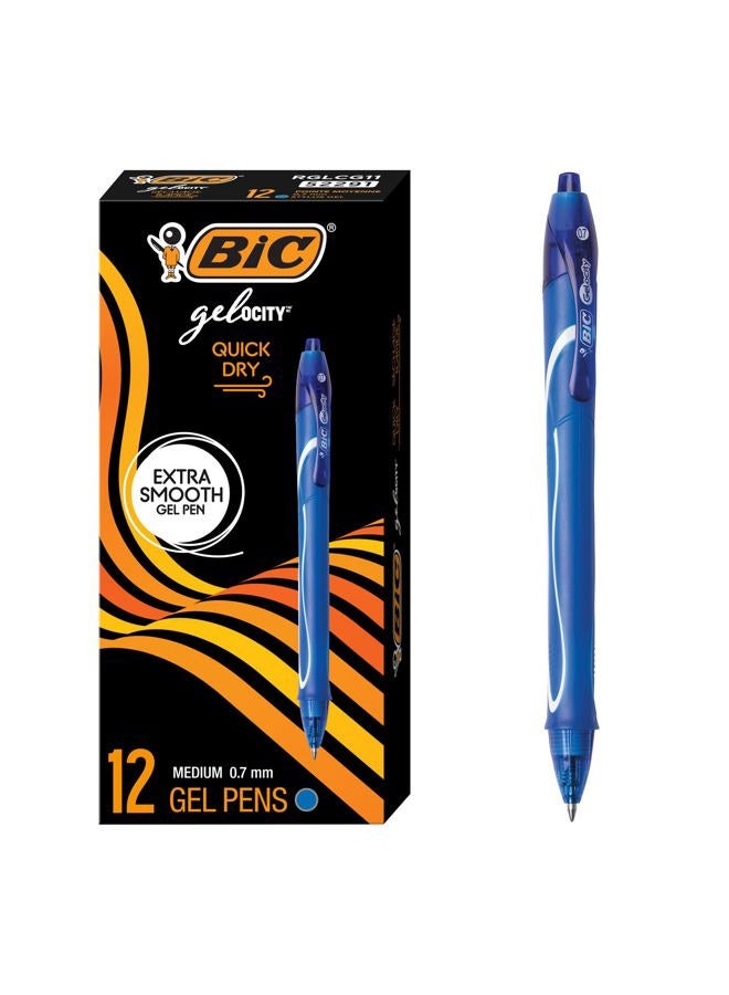 Bic Gelocity Quick Dry Blue Gel Pens, Medium Point (0.7mm), 12-Count Pack, Retractable Gel Pens With Comfortable Full Grip - Image 1