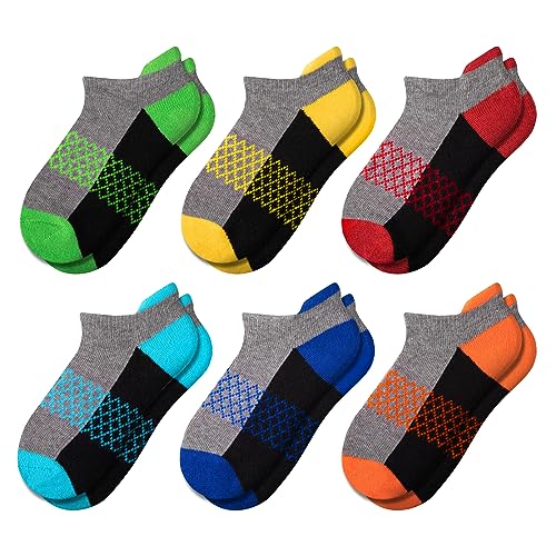Comfoex Boys Socks 6 Pairs Ankle Athletic Sock Half Cushioned Low Cut Socks For Little Big Kids - Image 1