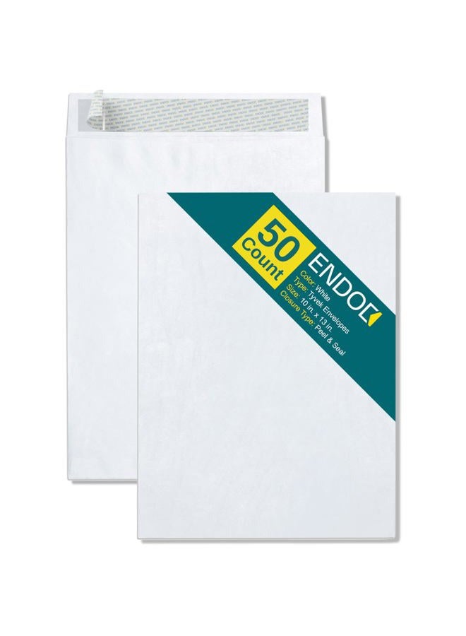 EnDoc Tyvek Envelopes – 10x13 Mailer Tear Resistant Envelopes Tyvek Construction & Easy Self Seal Closure –Bright White – Bulk Pack of 50 – 10 x 13 Inch (White, 10x13) - Image 1