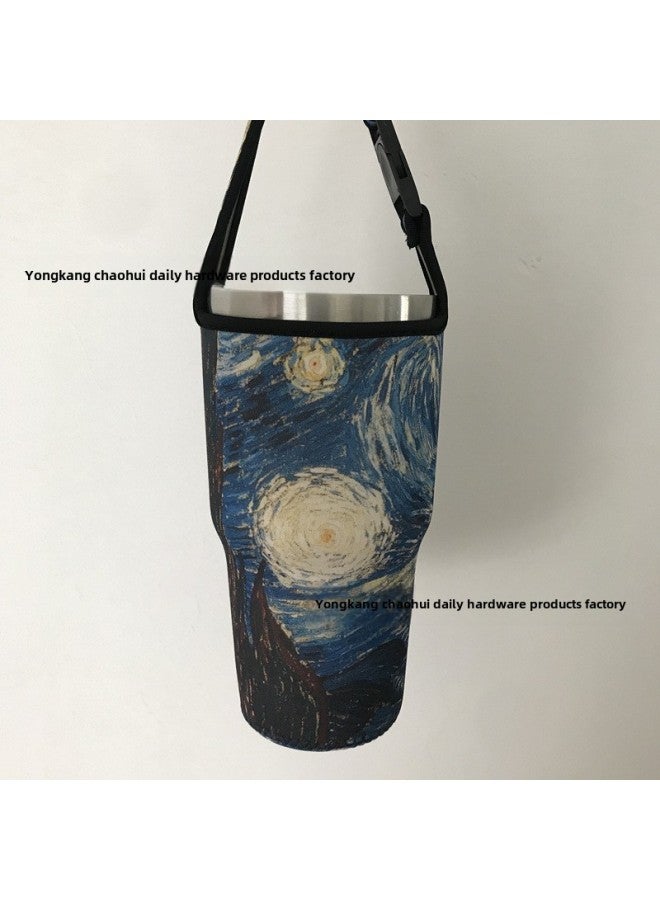Factory Wholesale Cartoon Ice Cream Cup 30Oz Car Cup Vacuum Cup Cover Portable Drop-resistant Handbag Diving Material Cup Cover-Color:Van Gogh Starry Sky-Capacity:900ml(30oz Ice Cream)  - Image 1