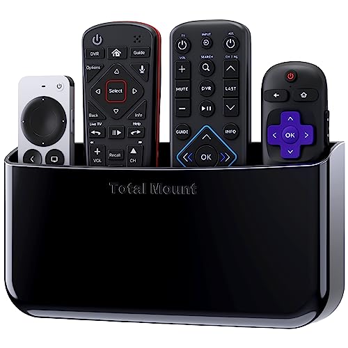 TotalMount Hole-Free Remote Holder – Eliminates Need to Drill Holes in Your Wall (Premium Black Holder for 3 or 4 Remotes) - Image 1