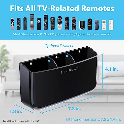 TotalMount Hole-Free Remote Holder – Eliminates Need to Drill Holes in Your Wall (Premium Black Holder for 3 or 4 Remotes) - Image 3