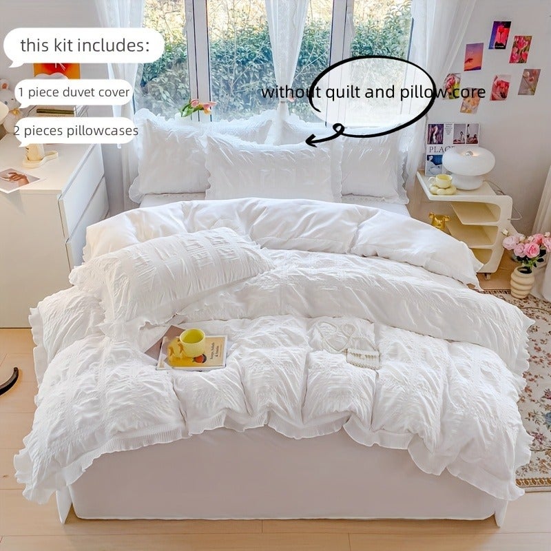 Princess Lace Bedding Set 3pcs Plaid Quilt Cover and Pillowcase - Image 4