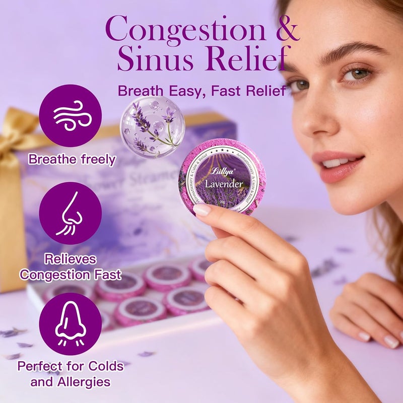 Liillya Lavender Shower Steamers Aromatherapy 8 Packs Vapor Shower Tablets Bath Bombs with Natural Essential Oil Home SPA for Stress Relief Self Care Relaxation Birthday Gifts for Women,Men - Image 4
