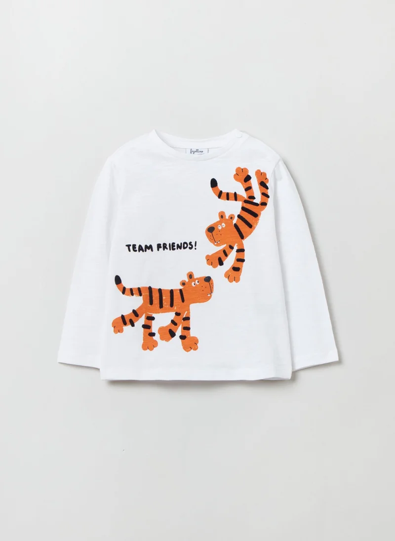 او في اس Long-Sleeved T-Shirt With Print