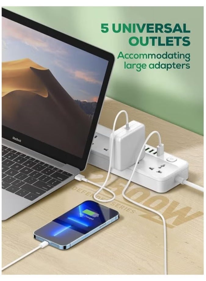 SC5614 Power Strip – 5 AC Outlets & 6 USB Charging Ports, 2m Long Extension Cord, Ideal for Home & Office Use, Surge Protection, Compact Design for Multiple Devices