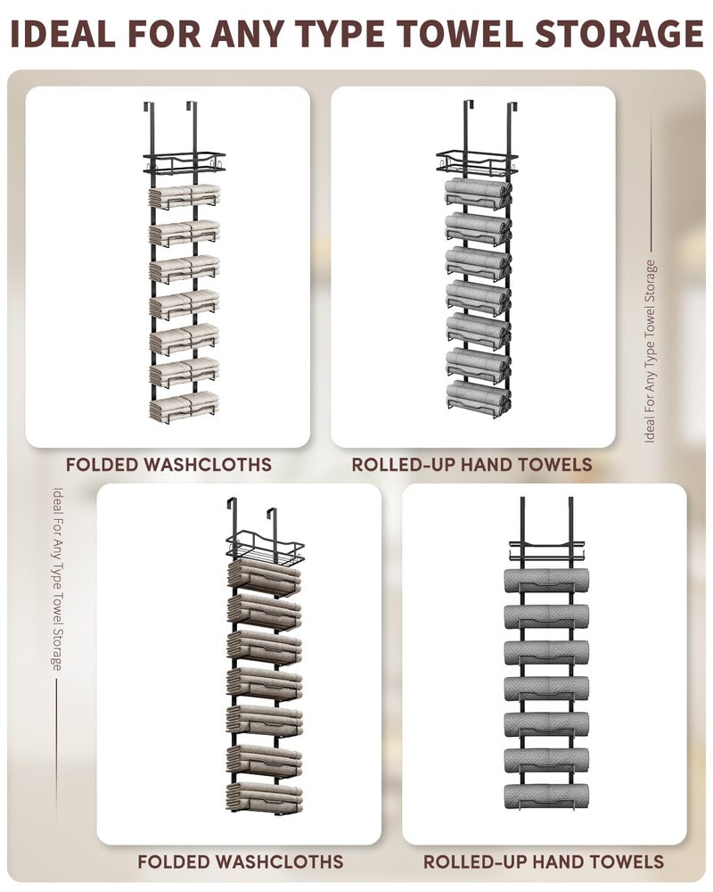 Aetyord Hanging Towel Racks for Bathroom No Drill - Over The Door 8-Tier Bath Towel Storage Organizer for Small Bathrooms - Back Door Large Tiered Towel Holder Hanger for Rolled Towels RV Camper BLACK - Image 5