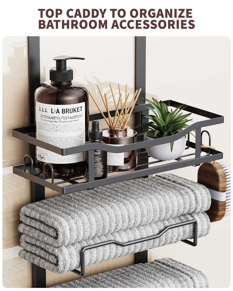 Aetyord Hanging Towel Racks for Bathroom No Drill - Over The Door 8-Tier Bath Towel Storage Organizer for Small Bathrooms - Back Door Large Tiered Towel Holder Hanger for Rolled Towels RV Camper BLACK - Image 4